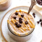 Chocolate Peanut Butter Overnight Oats Topped with Chocolate Chips