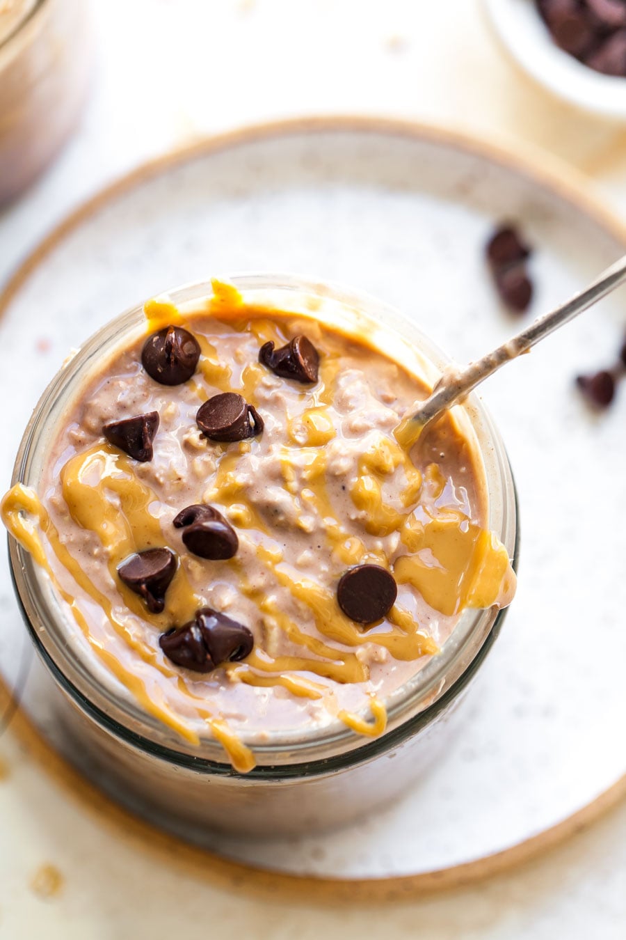 Overnight Oats with Greek Yogurt, Peanut Butter, and Chocolate