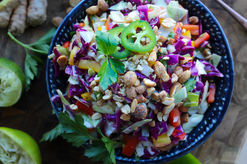 Slow Cooker Peanut BBQ Pulled Pork Sandwiches with Thai Ginger Slaw | dishingouthealth.com