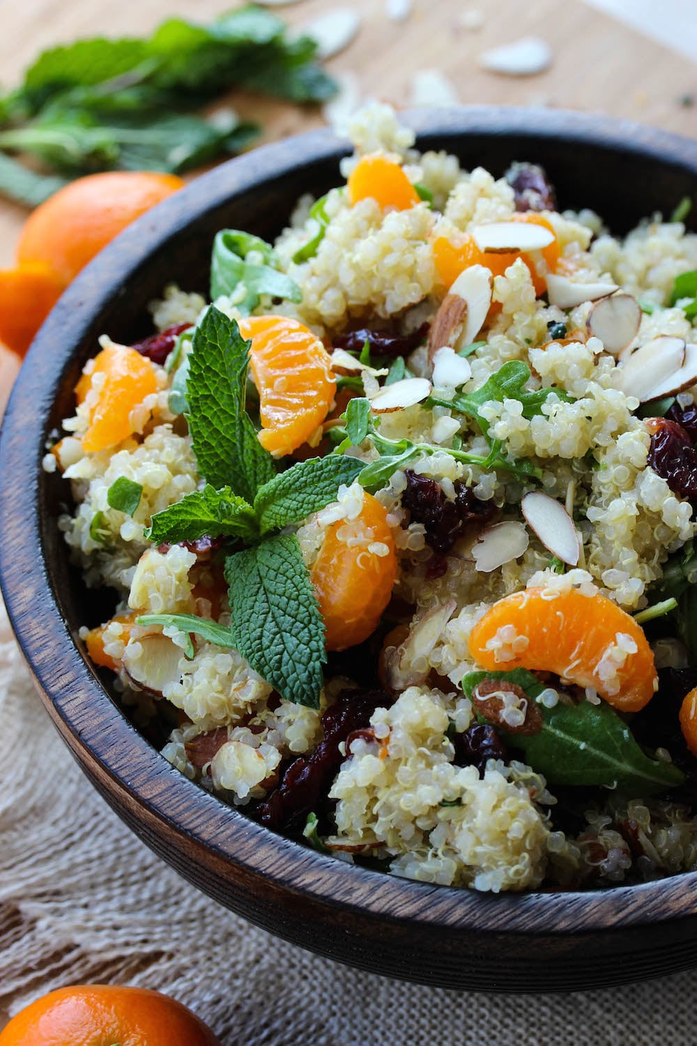 Citrus Mint Quinoa Salad with Cherries & Arugula; A light, nutritious and incredibly simple salad | dishingouthealth.com