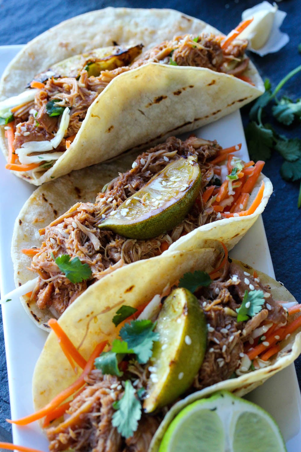 Slow Cooker Hoisin BBQ Chicken Tacos with Asian Slaw