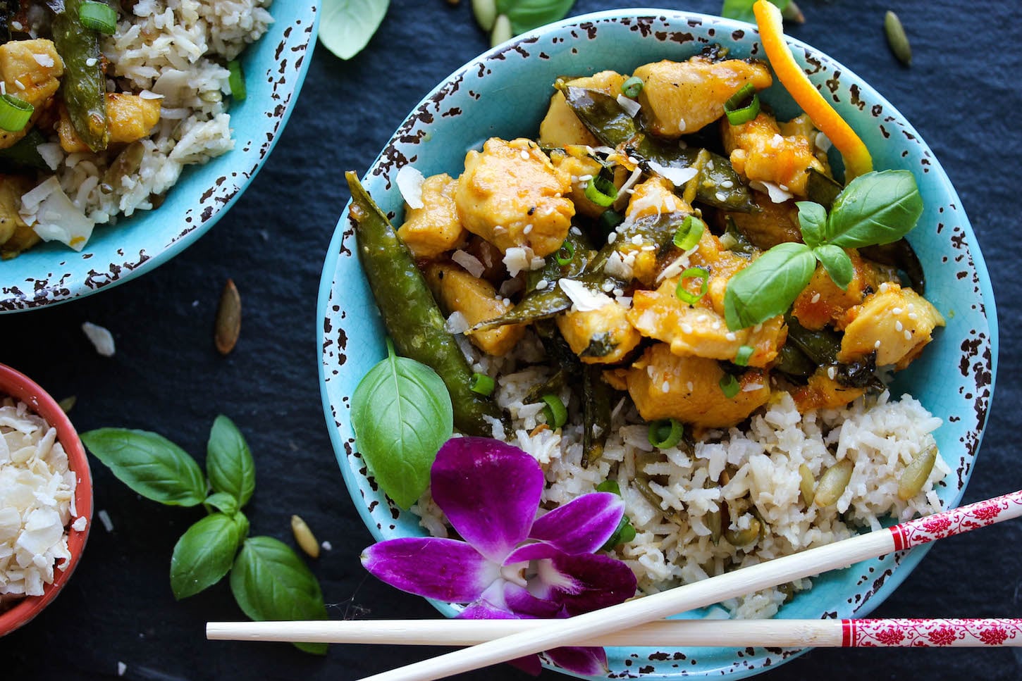 30 Minute Orange Basil Chicken with Coconut Rice