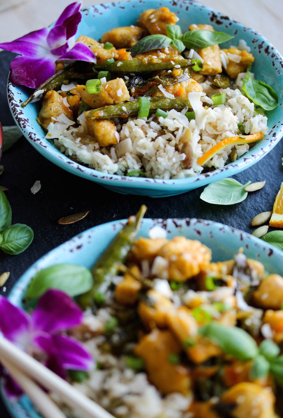 30 Minute Orange Basil Chicken with Coconut Rice
