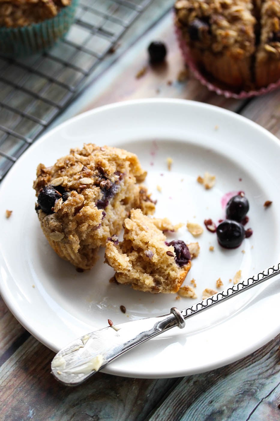Whole Wheat Blueberry Lemon Greek Yogurt Muffins (high protein, high fiber)