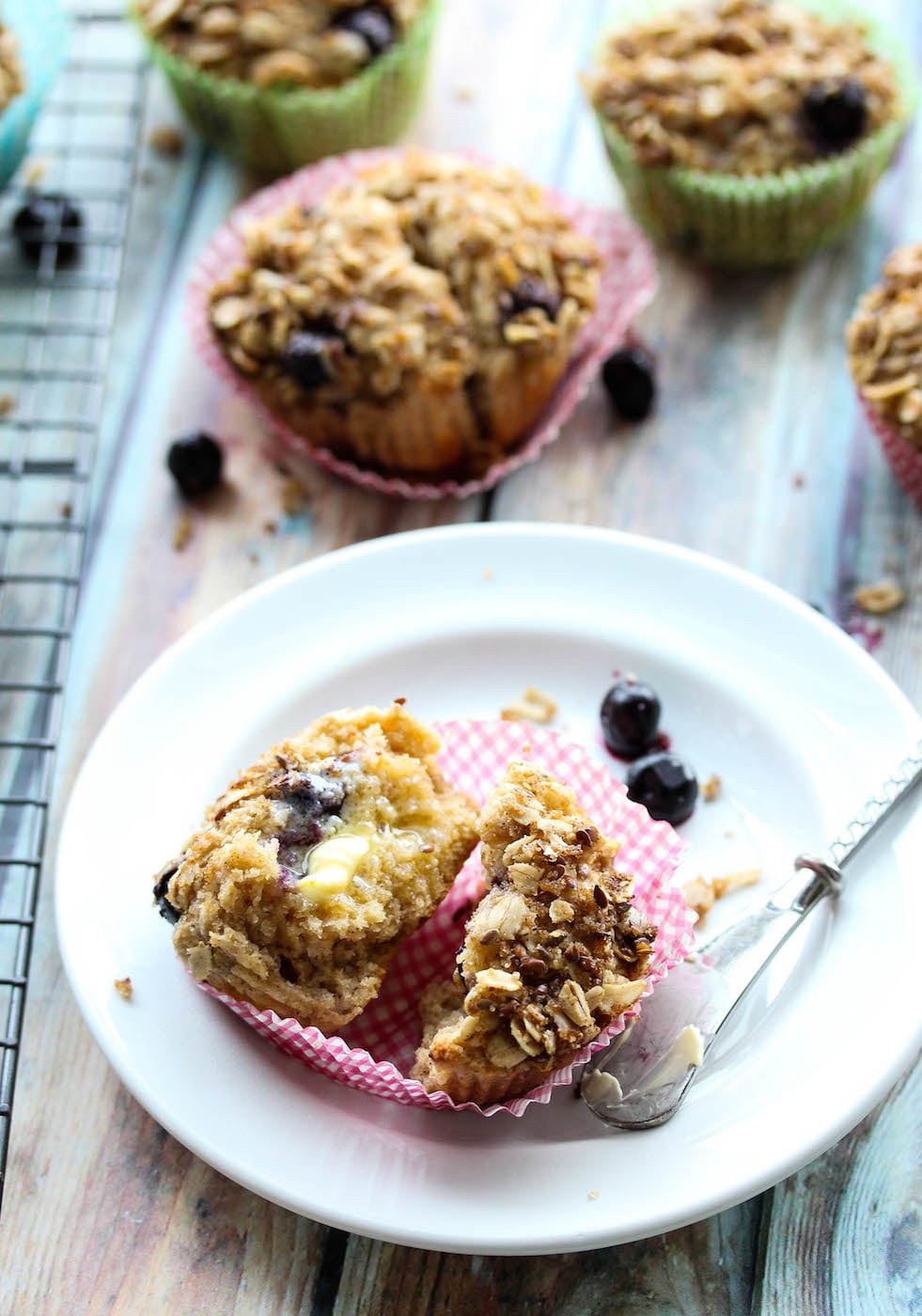 Whole Wheat Blueberry Lemon Greek Yogurt Muffins (high protein, high fiber)