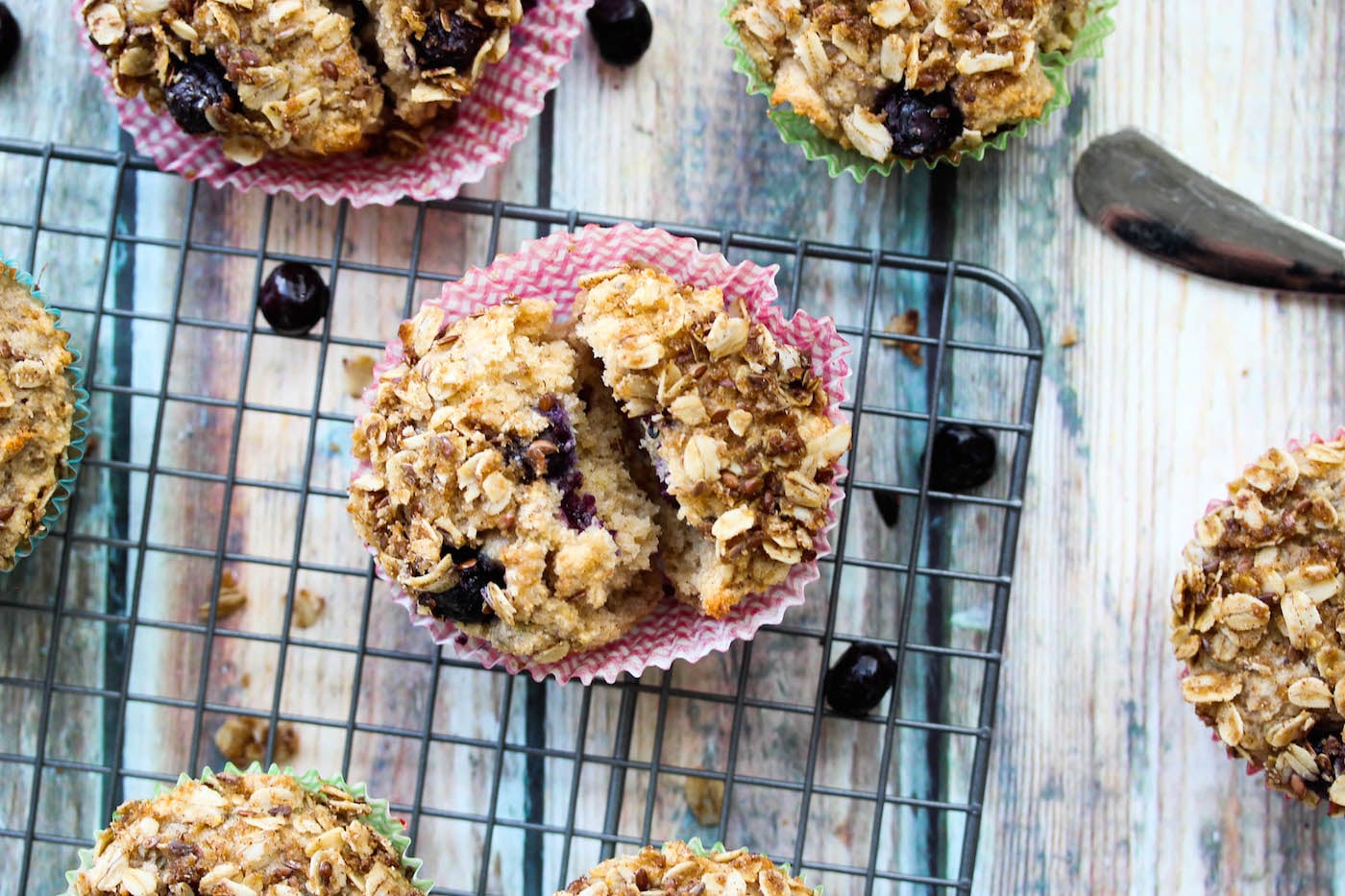 Whole Wheat Blueberry Lemon Greek Yogurt Muffins (high protein, high fiber)
