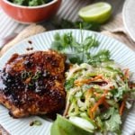Ginger-Soy Glazed Pork Chops with Asian Slaw | dishingouthealth.com