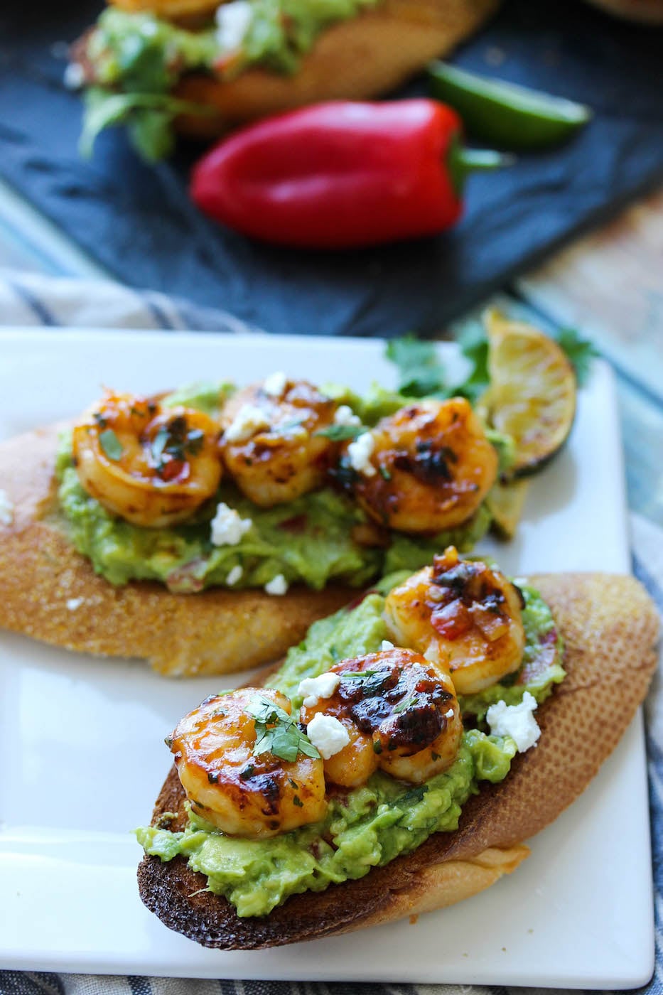 Chili-Lime Shrimp Crostini's with Caramelized Pineapple Guacamole