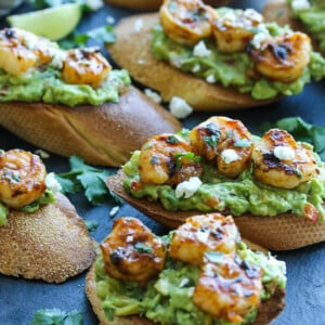 Chili Lime Shrimp Crostini's with Caramelized Pineapple Guacamole