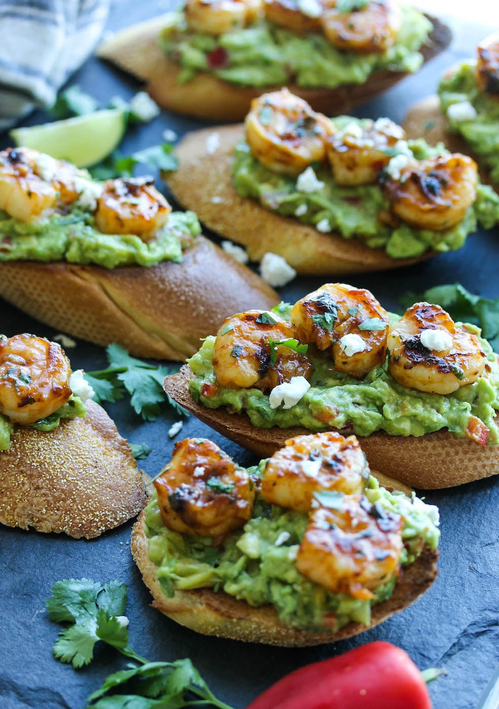 Chili-Lime Shrimp Crostini's with Caramelized Pineapple Guacamole