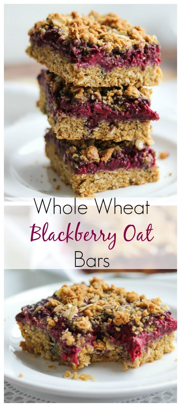 Whole Wheat Blackberry Oat Bars; rich in fiber and protein and great for a quick, healthy breakfast, snack or dessert! | dishingouthealth.com