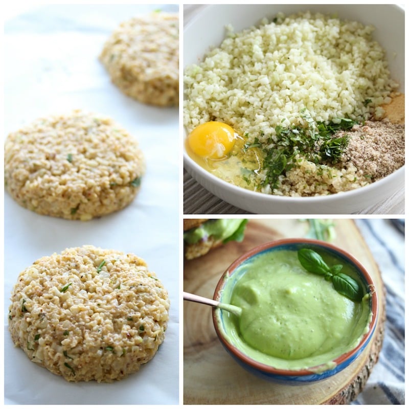 Cauliflower Hummus Burgers with Green Goddess Sauce