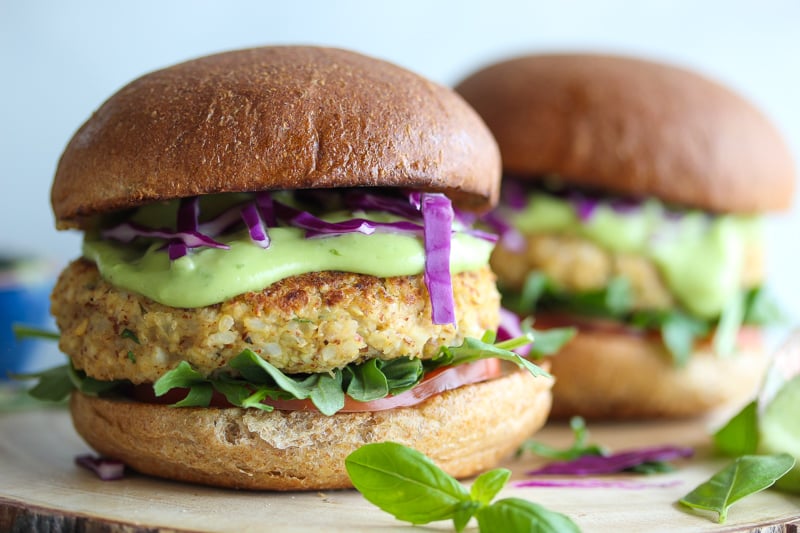 Cauliflower Hummus Burgers with Green Goddess Sauce
