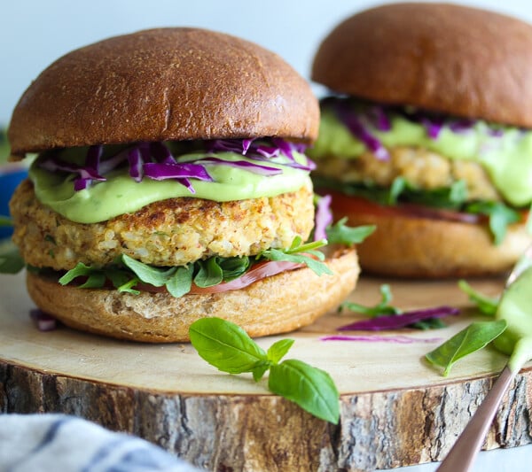 Cauliflower Hummus Burgers with Green Goddess Sauce