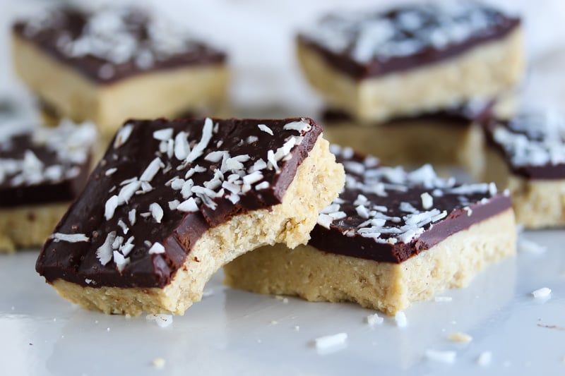 Raw Chocolate Coconut Cashew Bars | dishingouthealth.com