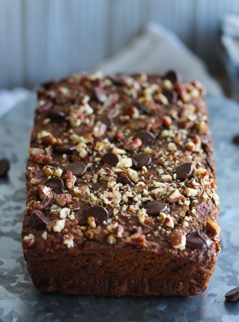 Grain Free Zucchini Chocolate Chip Banana Bread | dishingouthealth.com