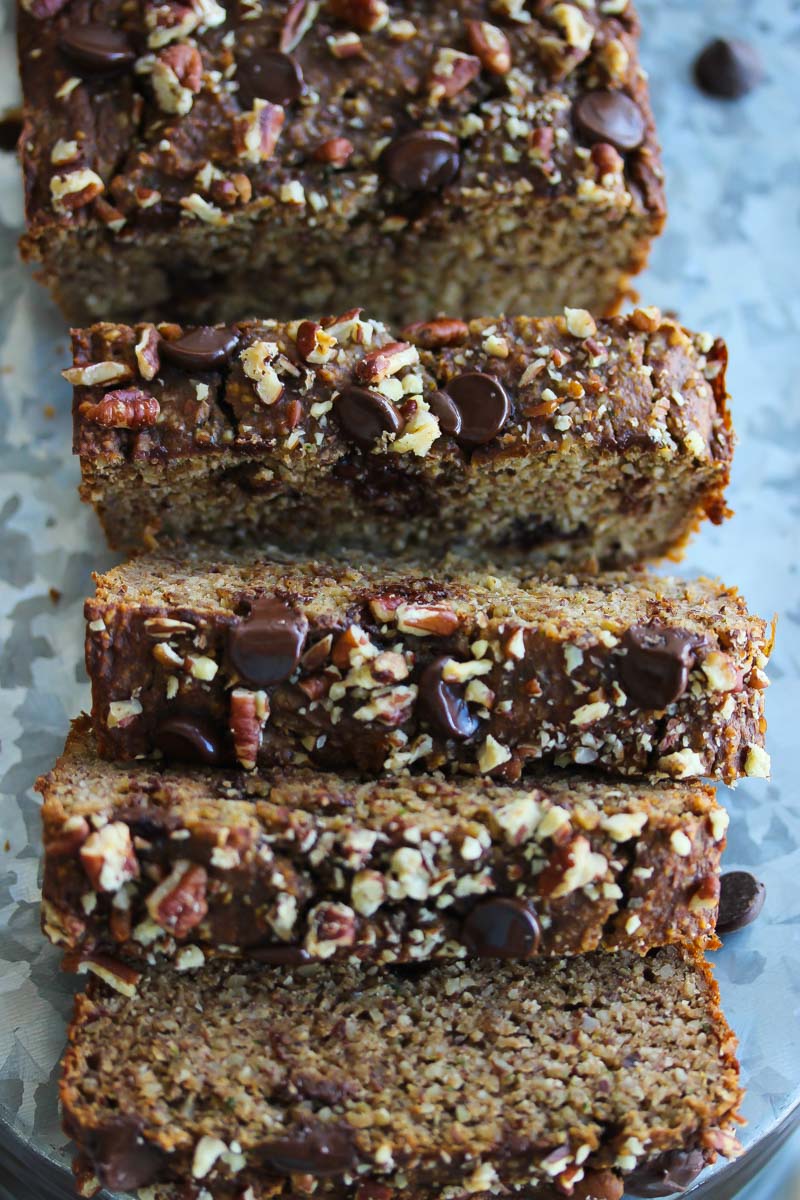 Grain Free Zucchini Chocolate Chip Banana Bread | dishingouthealth.com