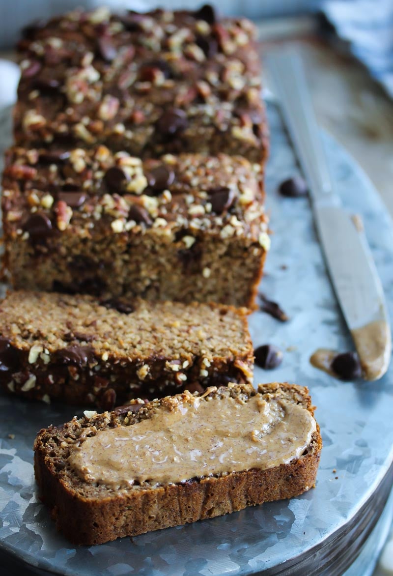 Grain Free Zucchini Chocolate Chip Banana Bread | dishingouthealth.com