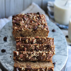 Grain Free Zucchini Chocolate Chip Banana Bread | dishingouthealth.com