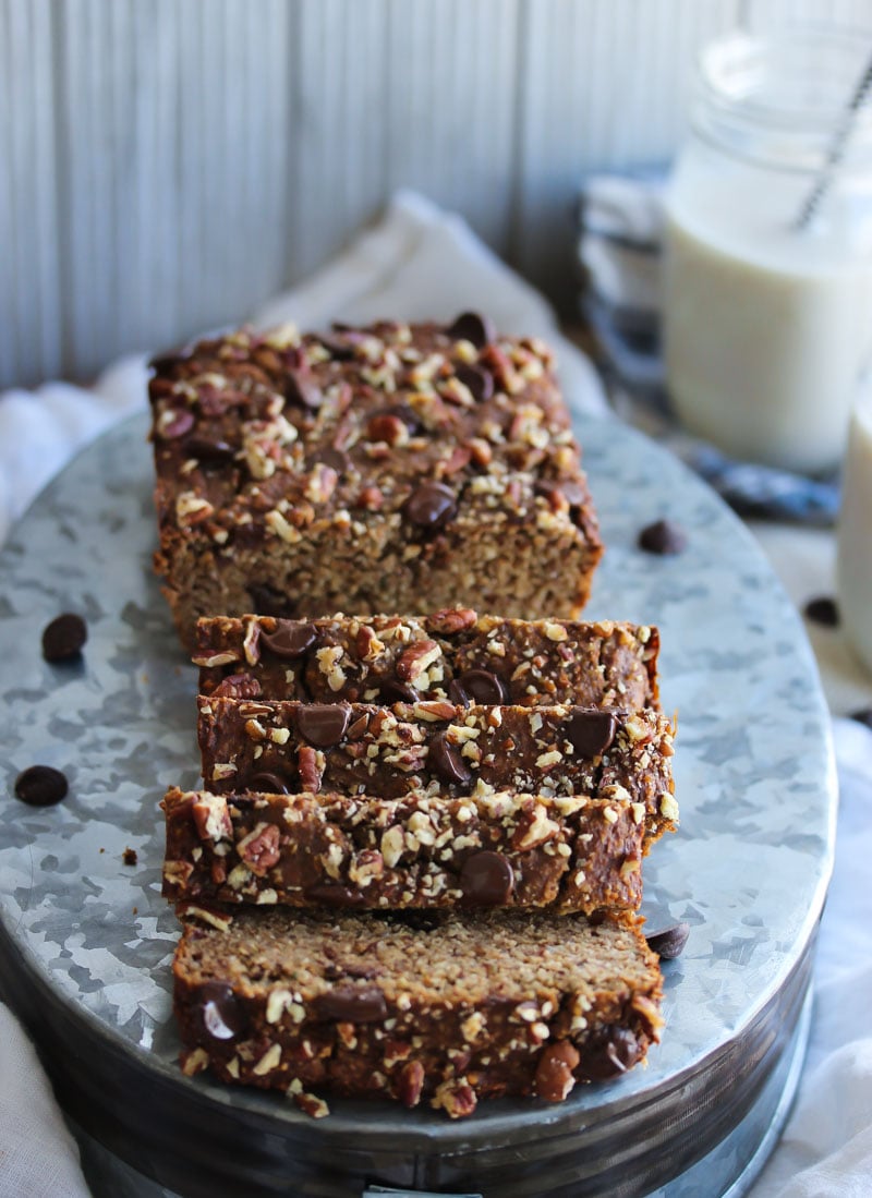 Grain Free Zucchini Chocolate Chip Banana Bread | dishingouthealth.com