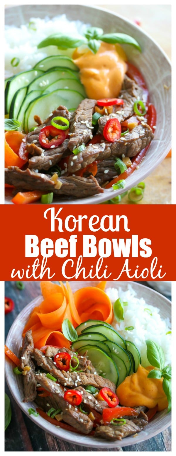 Korean Beef Bowls with Chili Aioli - flavor-loaded, simple and easily adaptable! | dishingouthealth.com