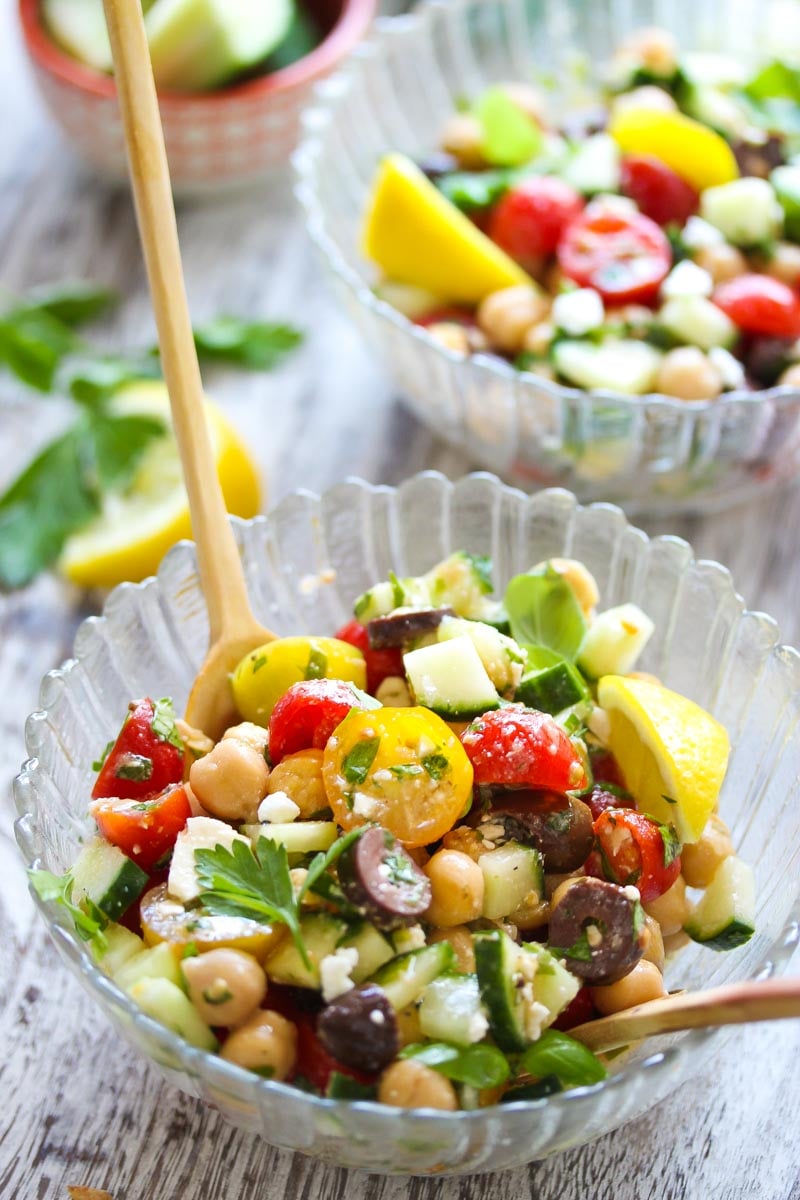 15 Minute Mediterranean Chickpea Salad | dishingouthealth.com