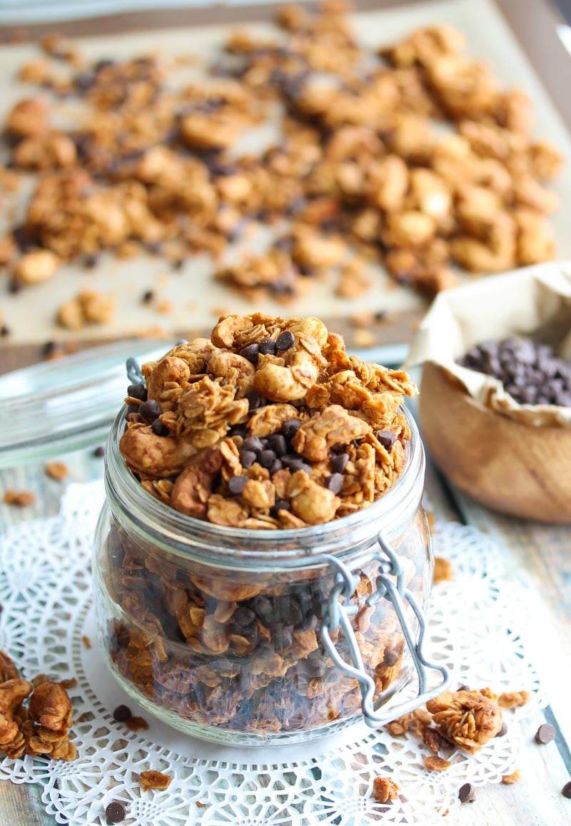 Peanut Butter Cup Granola | dishingouthealth.com