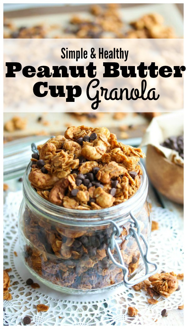 Peanut Butter Cup Granola; simple, nutritious and delicious! | dishingouthealth.com