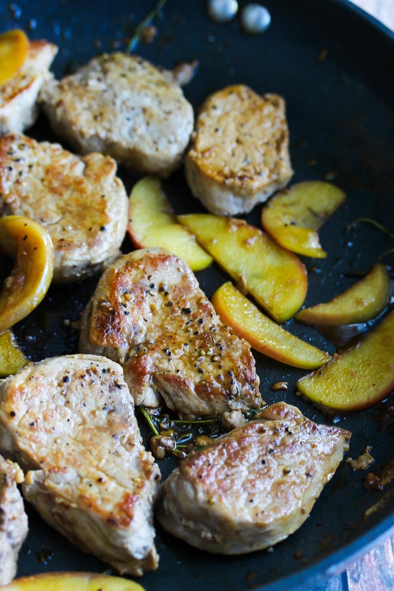 Cider Glazed Pork Medallions with Turmeric Risotto | dishingouthealth.com