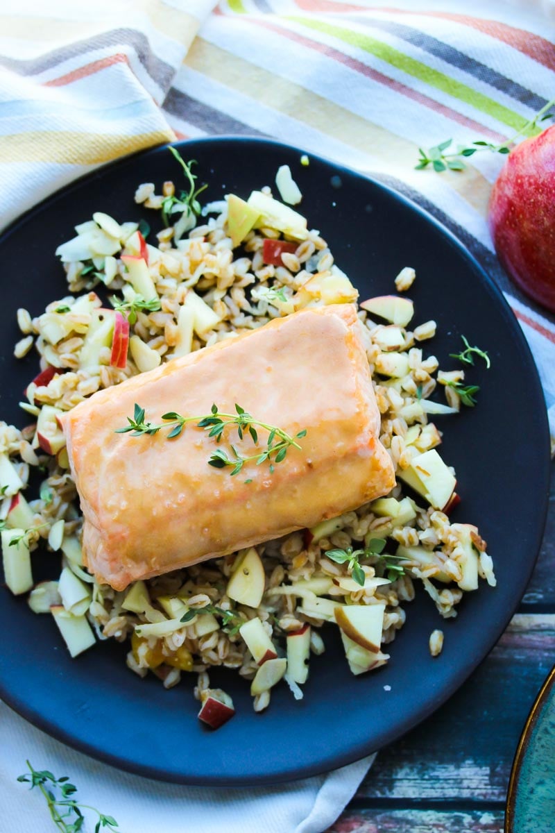30 Minute Honey Dijon Salmon with Apple Farro