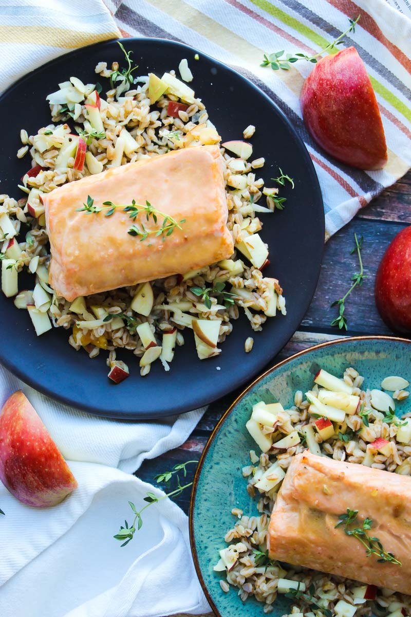 30 Minute Honey Dijon Salmon with Apple Farro