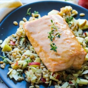 30 Minute Honey Dijon Salmon with Apple Farro
