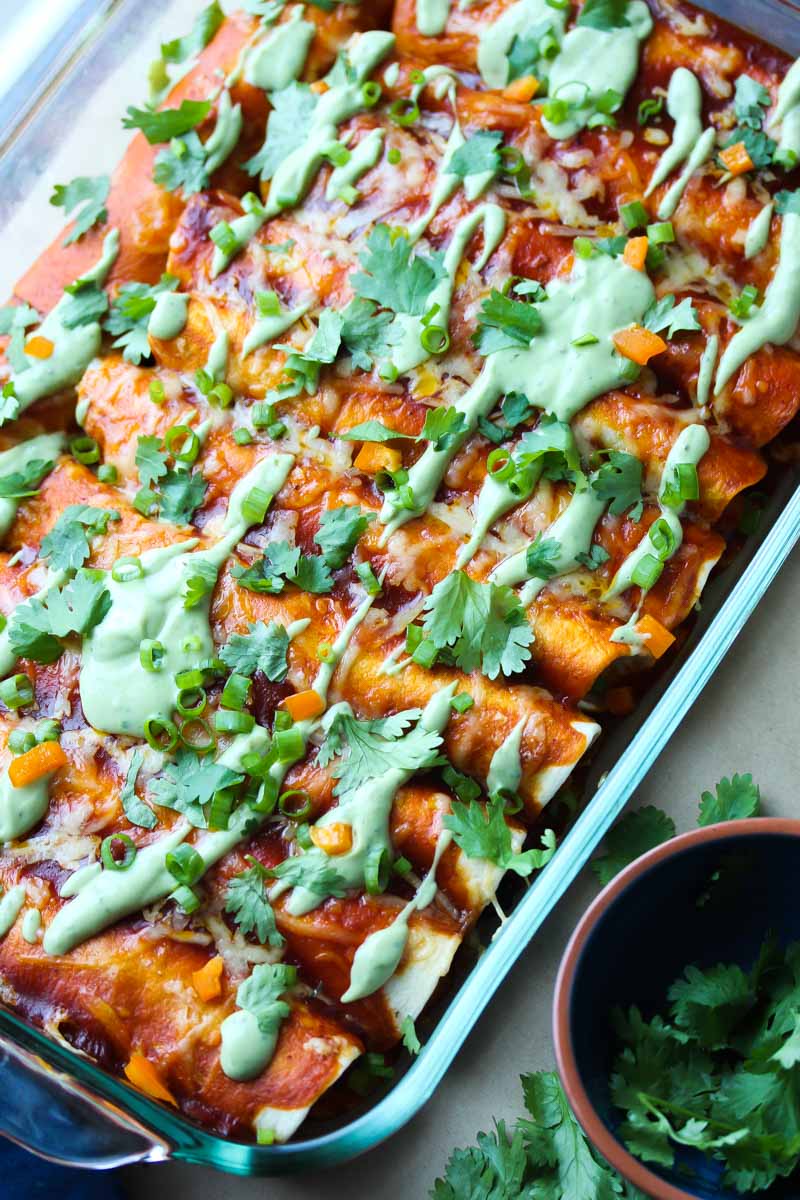 Turkey and Sweet Potato Enchiladas with Avocado Cream