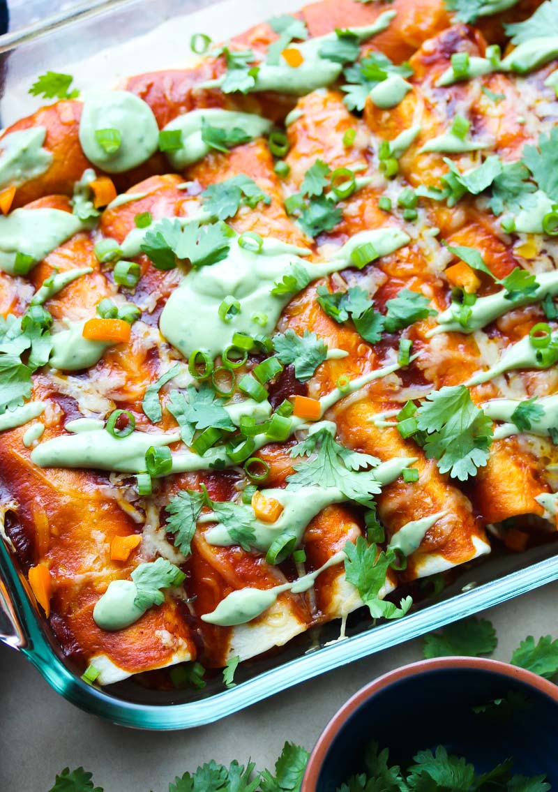 Turkey and Sweet Potato Enchiladas with Avocado Cream
