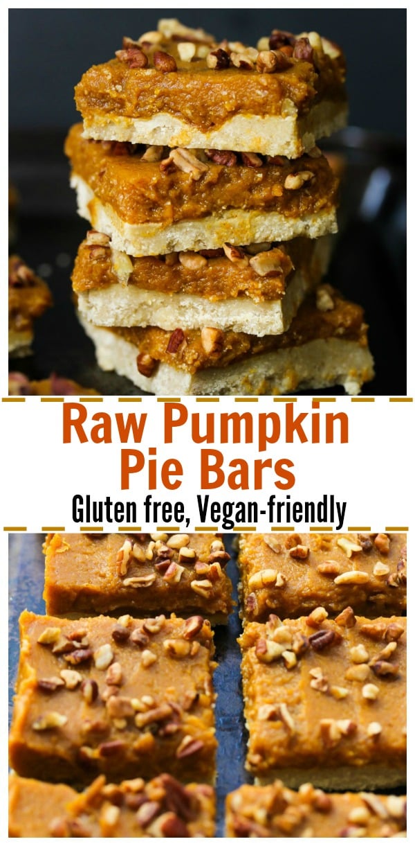 Raw Pumpkin Pie Bars (gluten free, vegan-friendly) | dishingouthealth.com