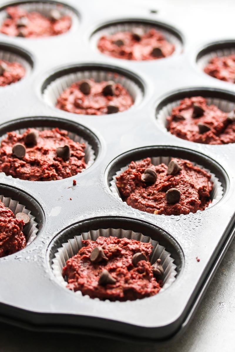 Double Chocolate Beet Muffins | dishingouthealth.com