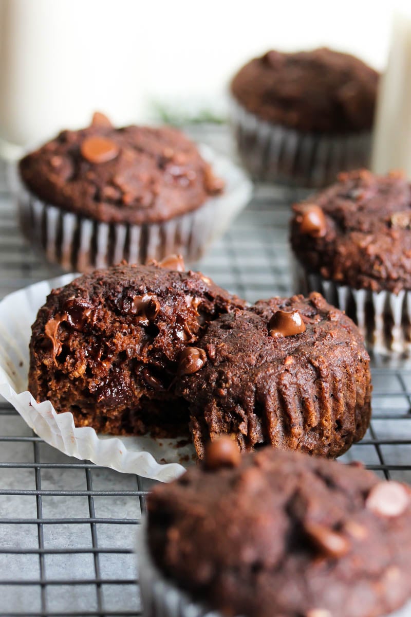Double Chocolate Beet Muffins | dishingouthealth.com