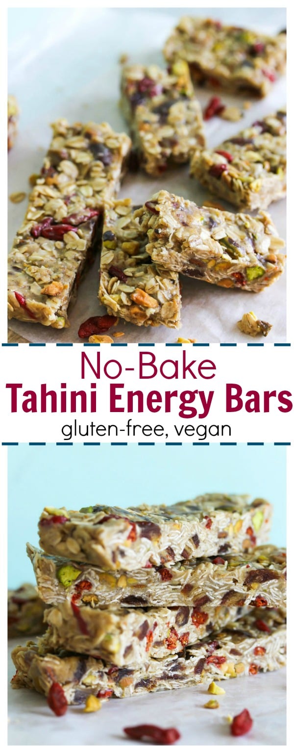 No-Bake Tahini Energy Bars (gluten free, vegan-friendly) | dishingouthealth.com