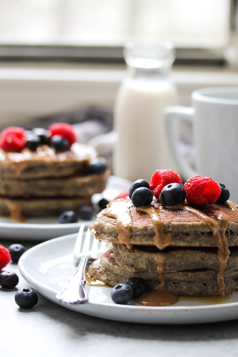 The Fluffiest Buckwheat Banana Pancakes | dishingouthealth.com