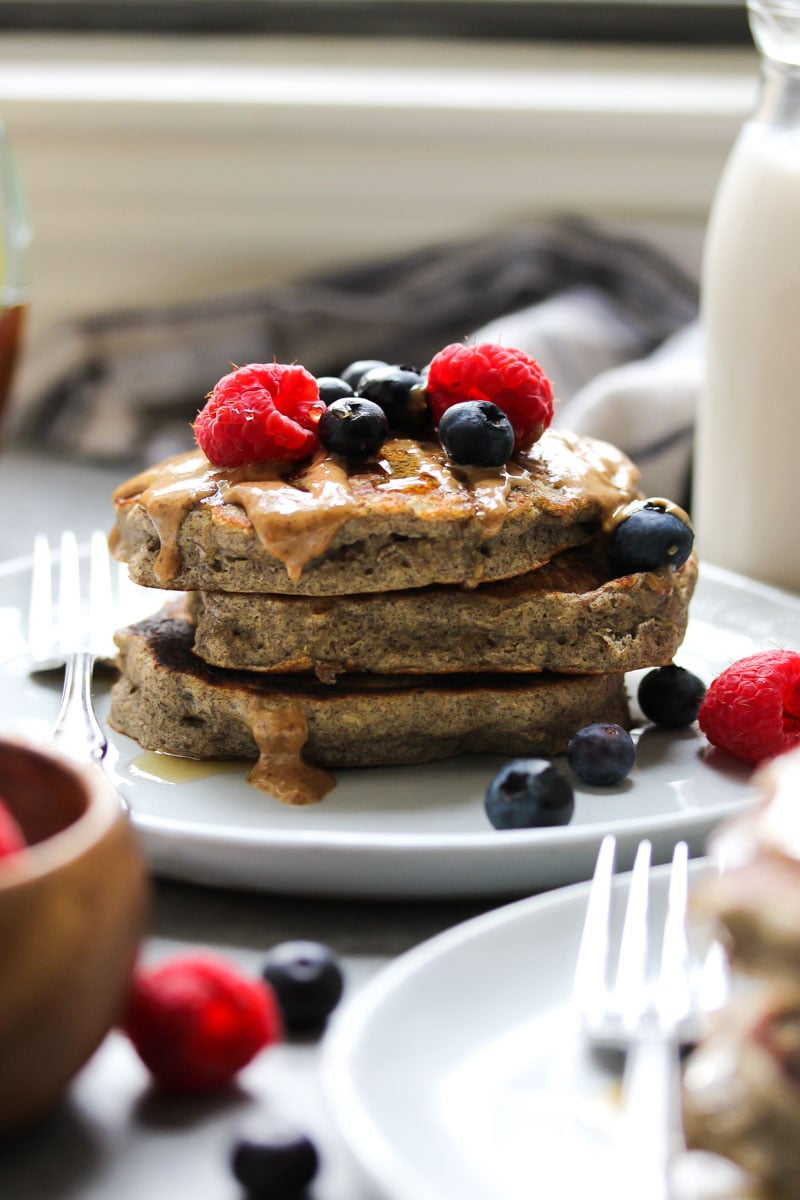 The Fluffiest Buckwheat Banana Pancakes | dishingouthealth.com