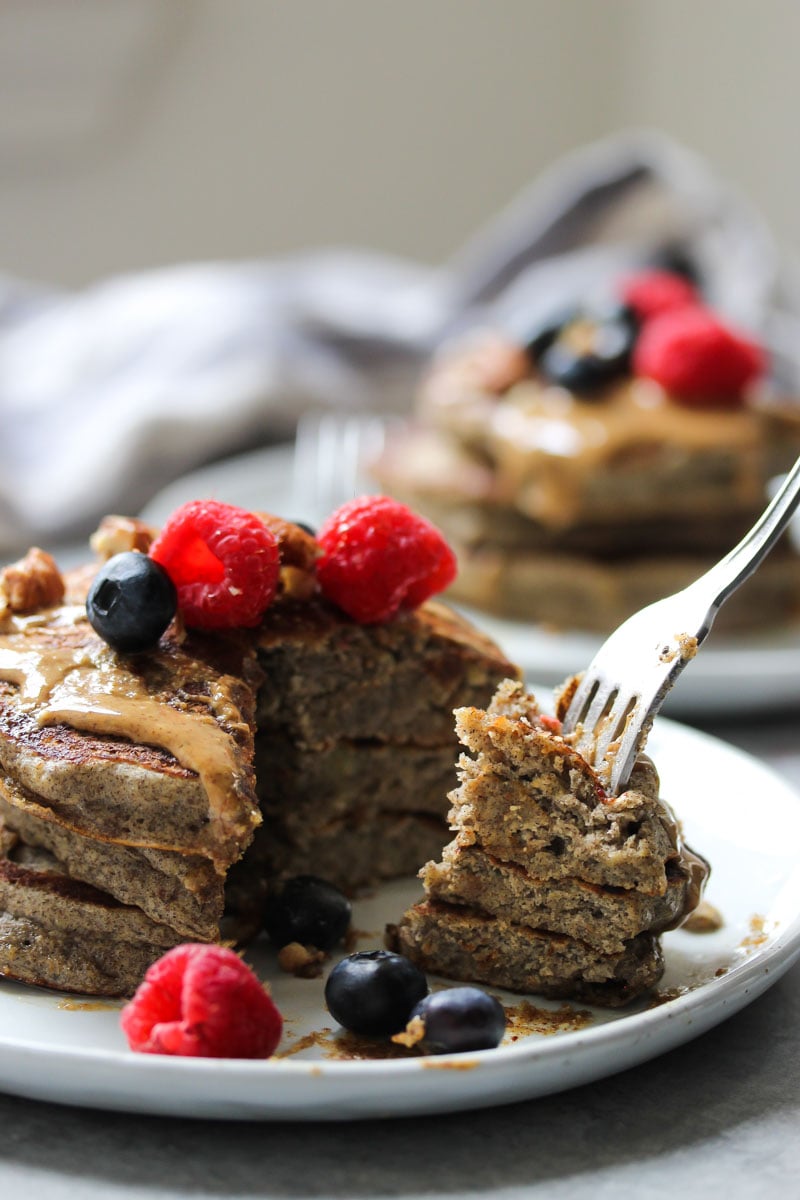 The Fluffiest Buckwheat Banana Pancakes | dishingouthealth.com