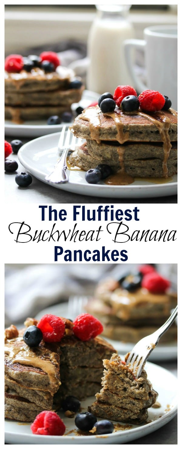 The Fluffiest Buckwheat Banana Pancakes | dishingouthealth.com