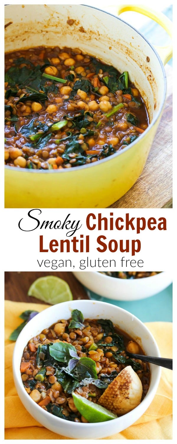 Smoky Chickpea Lentil Soup (vegan, gluten free) | dishingouthealth.com