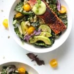 Blackened Salmon Bowls with Avocado Sauce | dishingouthealth.com