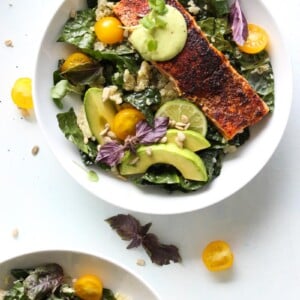 Blackened Salmon Bowls with Avocado Sauce | dishingouthealth.com