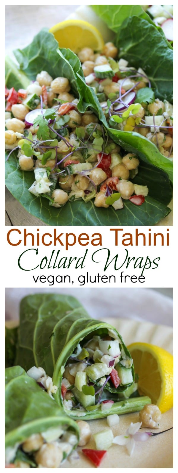 Chickpea Tahini Salad Collard Wraps (gluten free, vegan) | dishingouthealth.com
