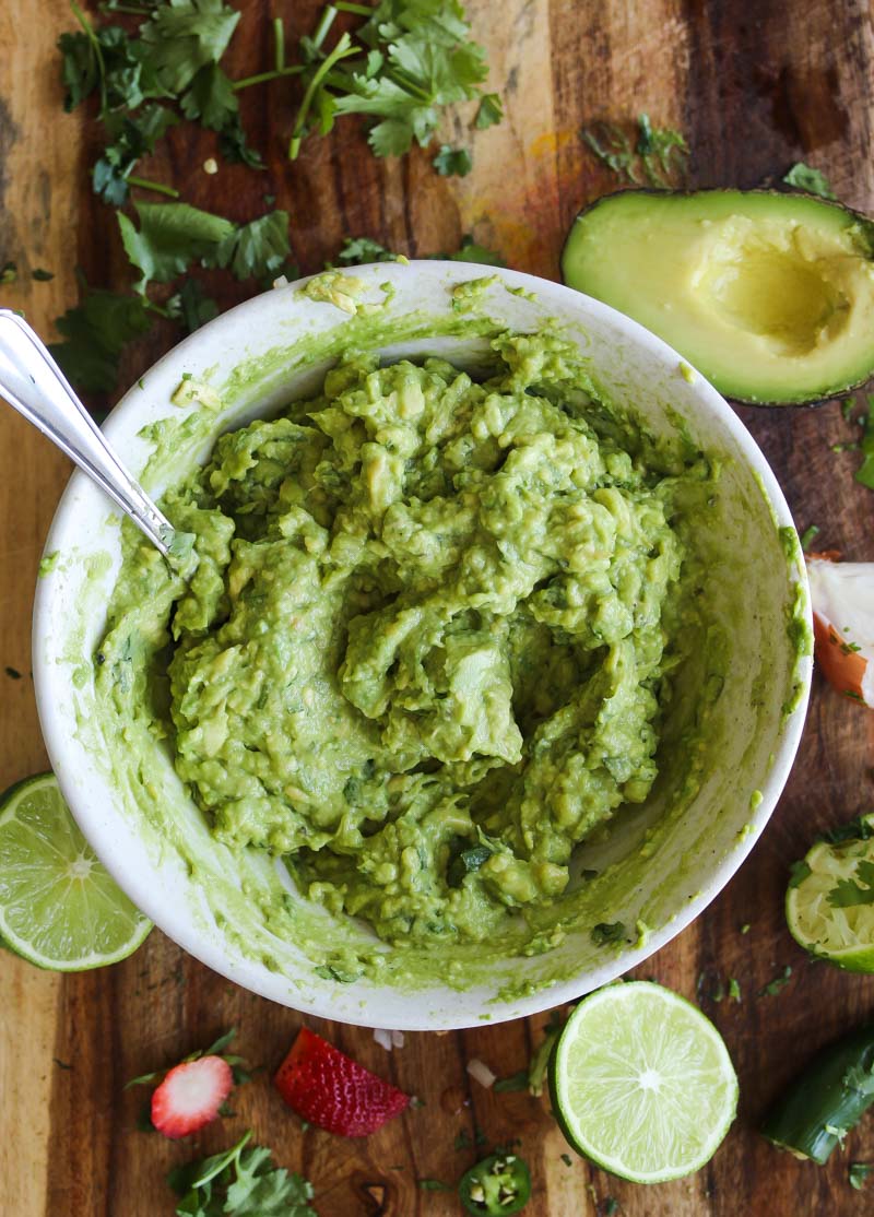 Roasted Strawberry Guacamole (vegan, gluten free) | dishingouthealth.com