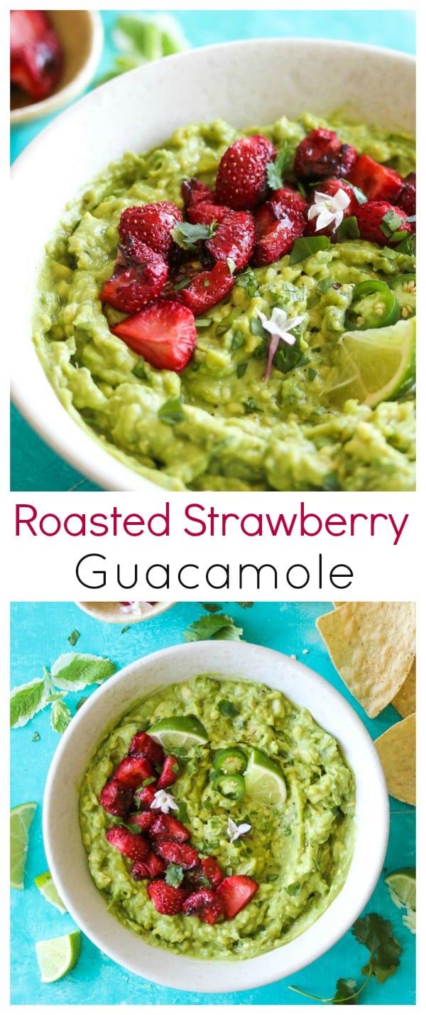 Roasted Strawberry Guacamole (vegan, gluten free) | dishingouthealth.com
