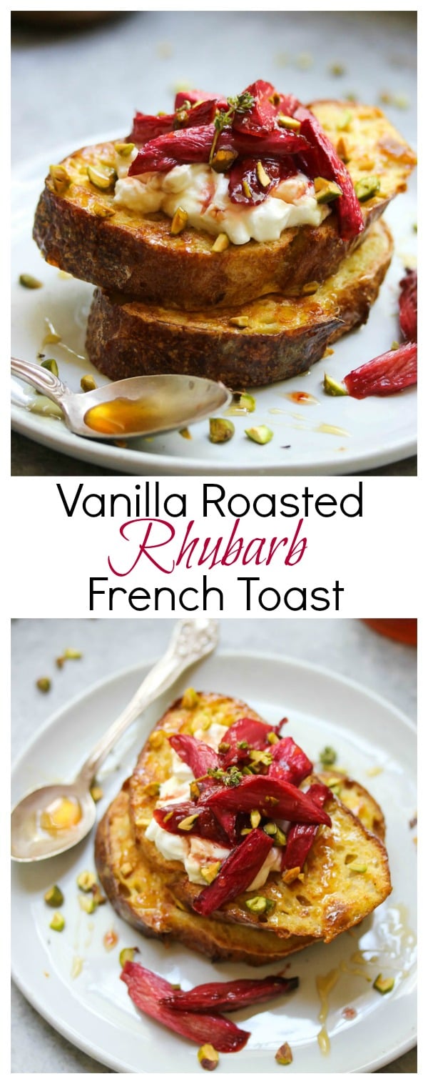 Vanilla Roasted Rhubarb French Toast | dishingouthealth.com