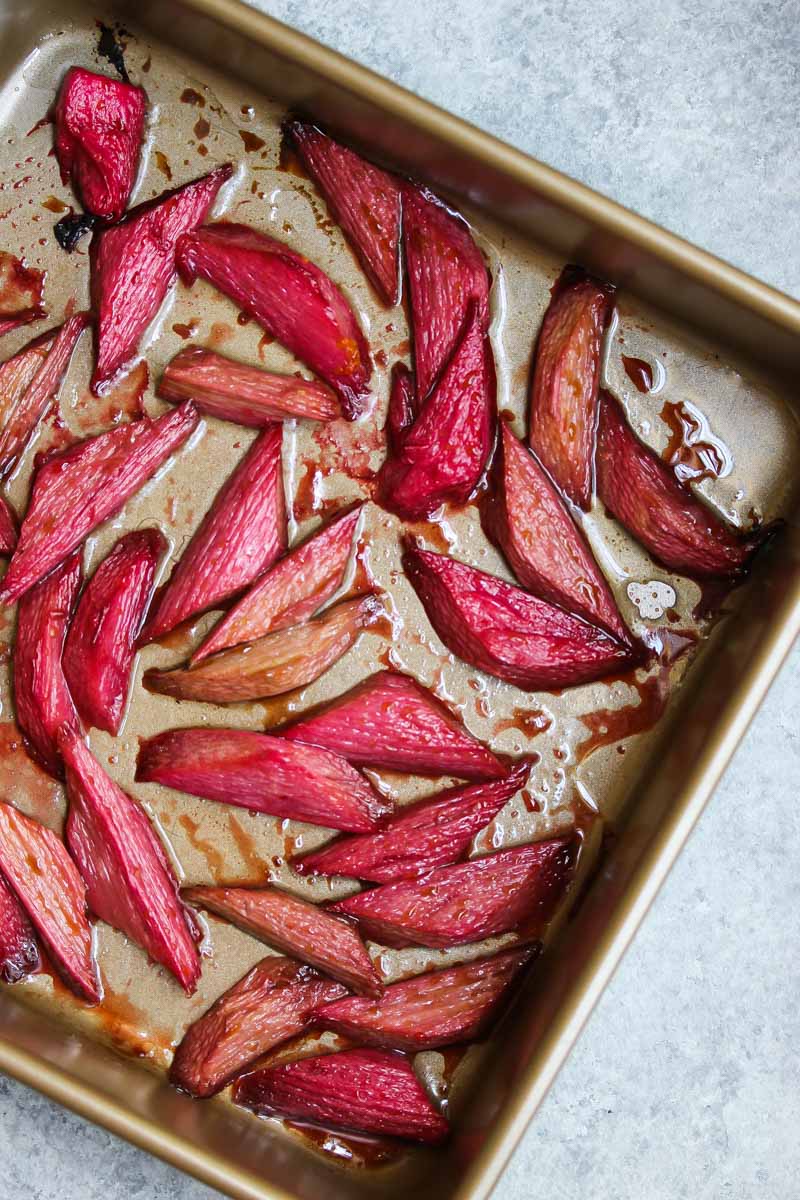 Vanilla Roasted Rhubarb French Toast | dishingouthealth.com